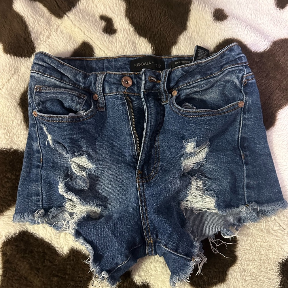 Kendall & Kylie Dark Blue Ripped Jean Shorts